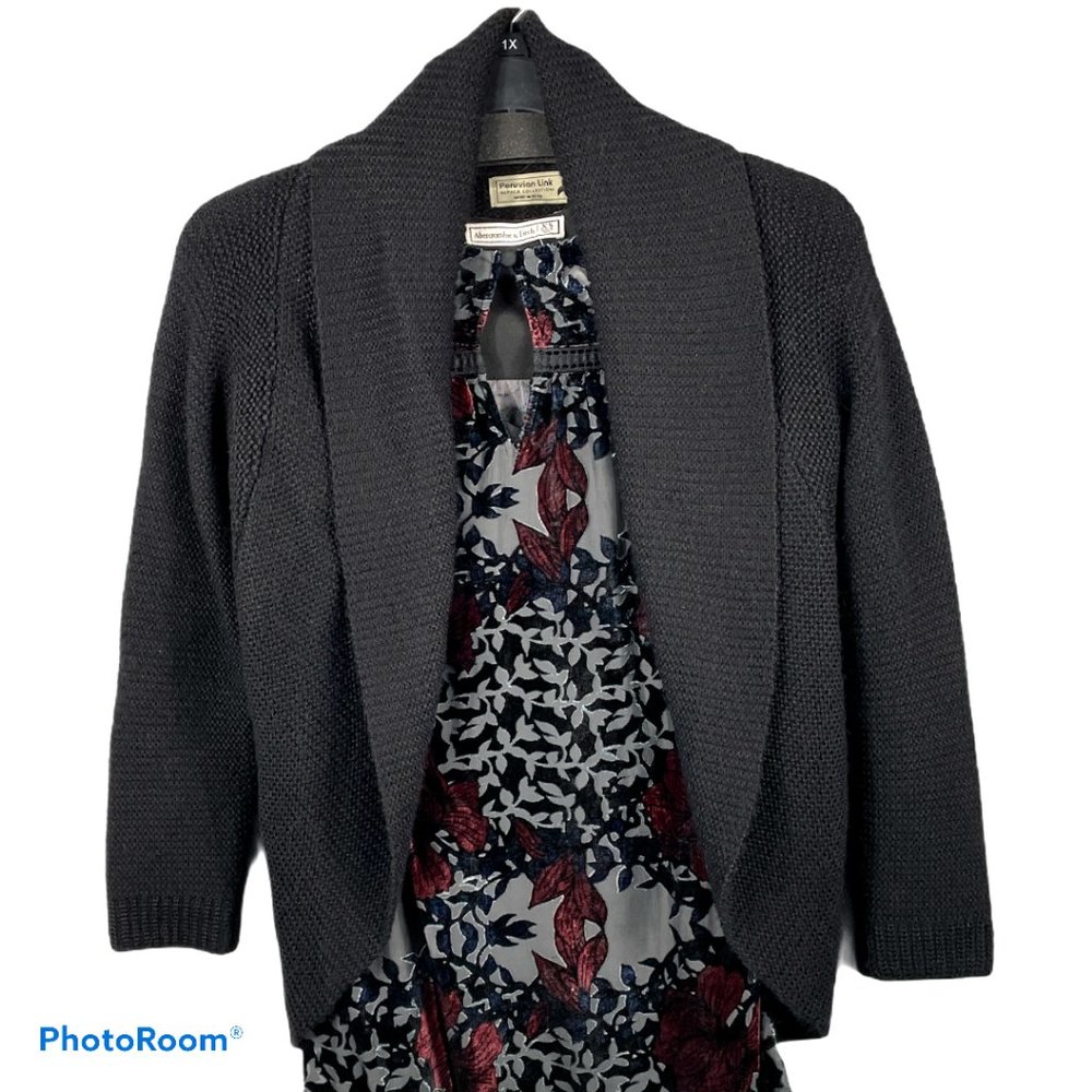 Peruvian Link S/M Alpaca Black Shawl Cardigan